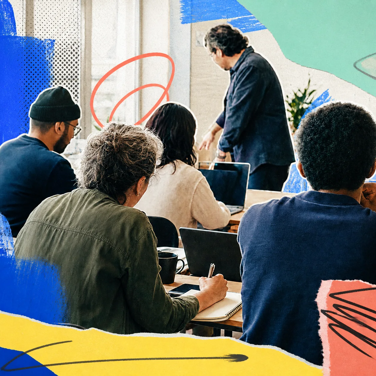 Mixed-media editorial view of the practical AI course