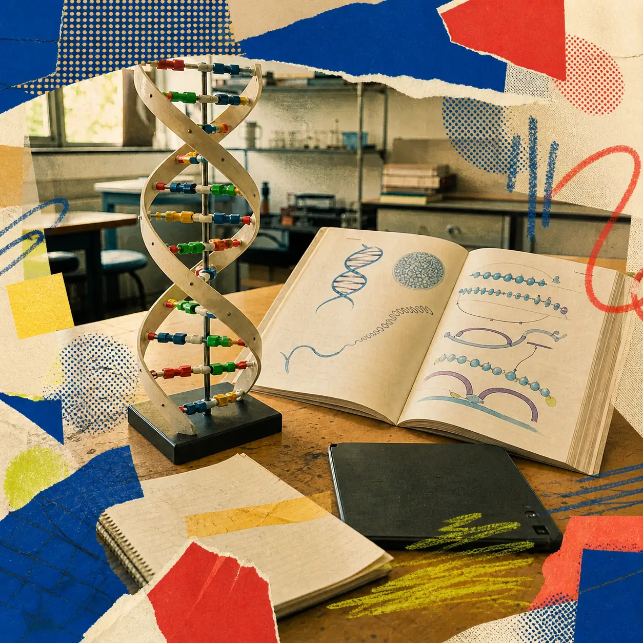 Mixed-media editorial view of Revolución Epigenética
