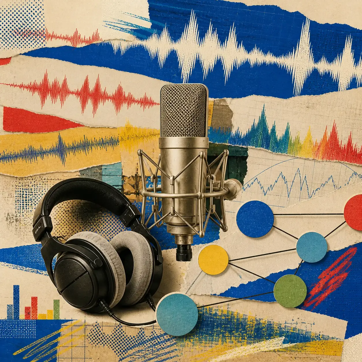 Editorial collage of audio analysis and connected music workflows